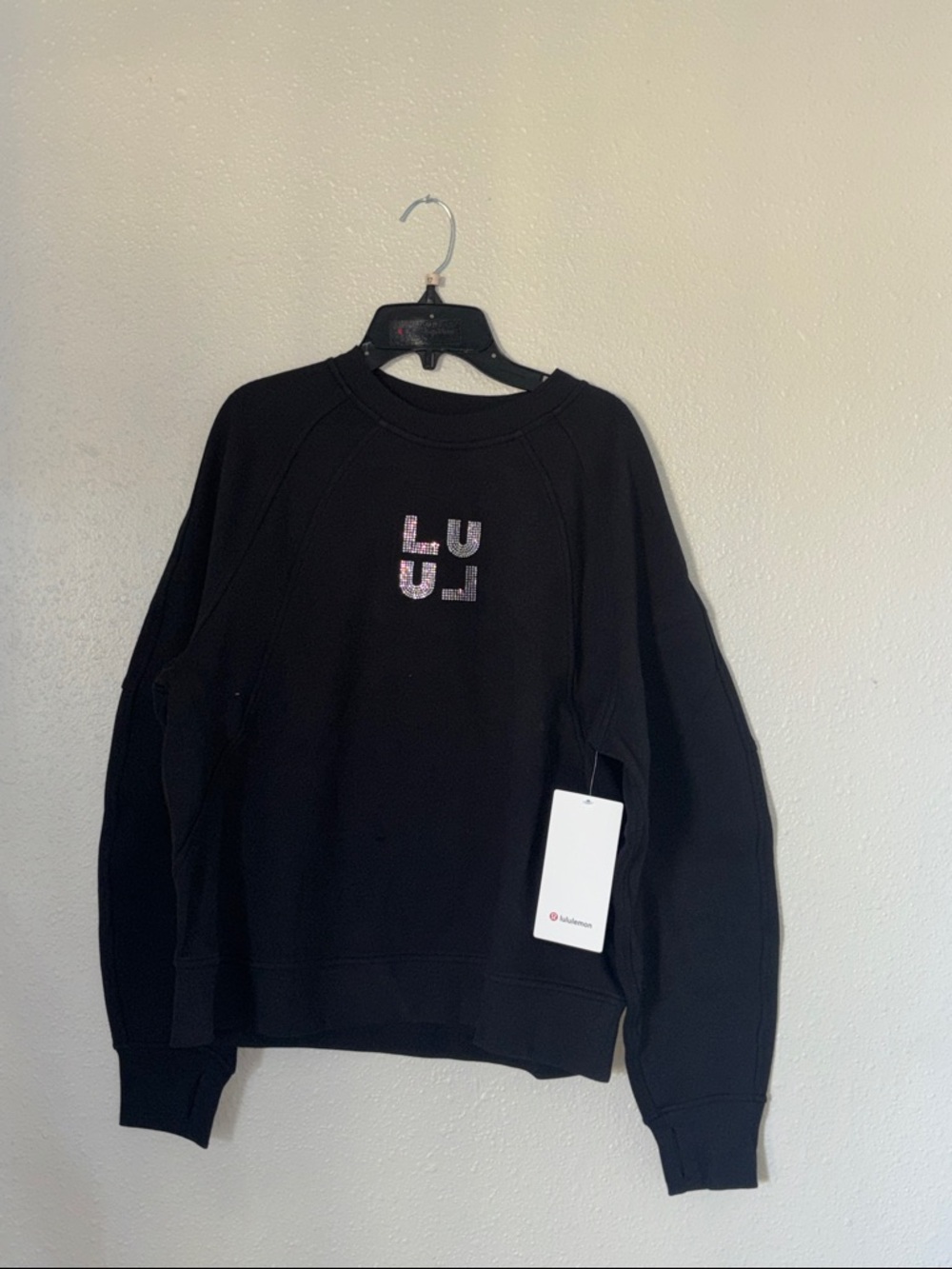 lululemon athletica Black Crew Sweatshirt with Reflective Logo Detail